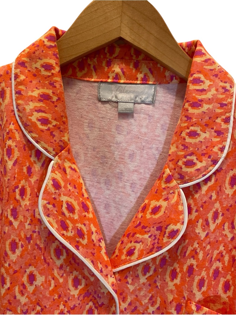 Alexander Del Rossa Pajama Top with White Piping Orange Pink Ikat Design Size 2X - Picture 2 of 10